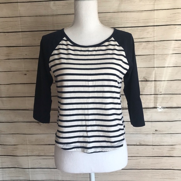 Forever 21 Navy Blue Striped Baseball Tee - Picture 1 of 8